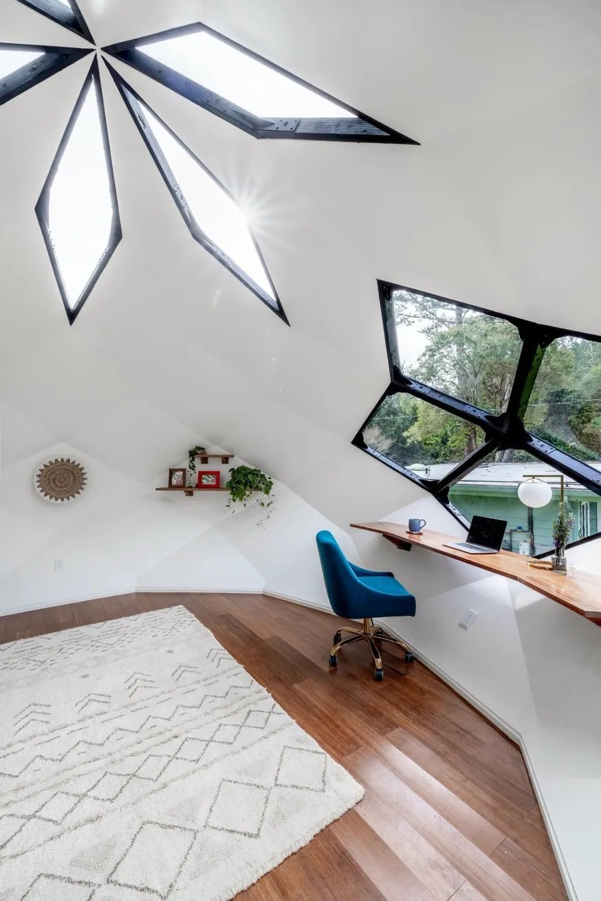 Zome interior — star skylight and natural light